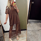 Lace Patchwork Maxi Dress (Brown)