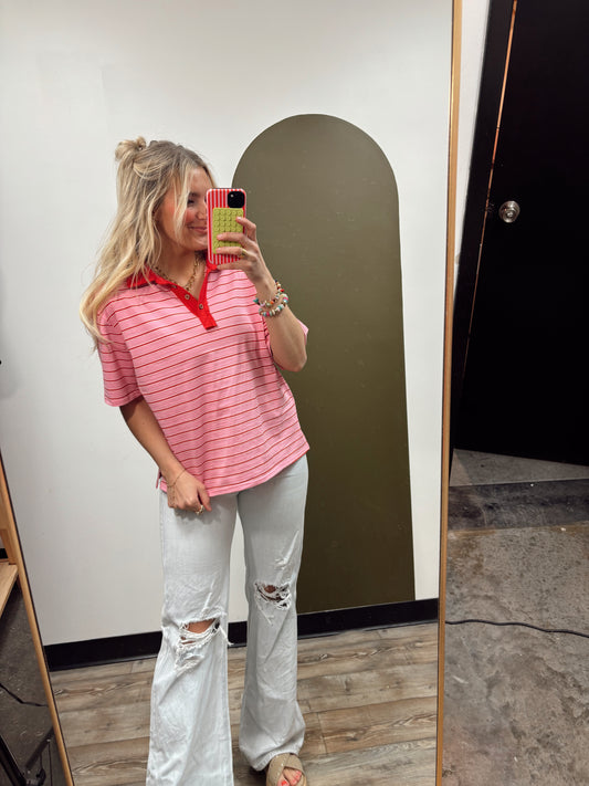 Reena Stripe Collar Top