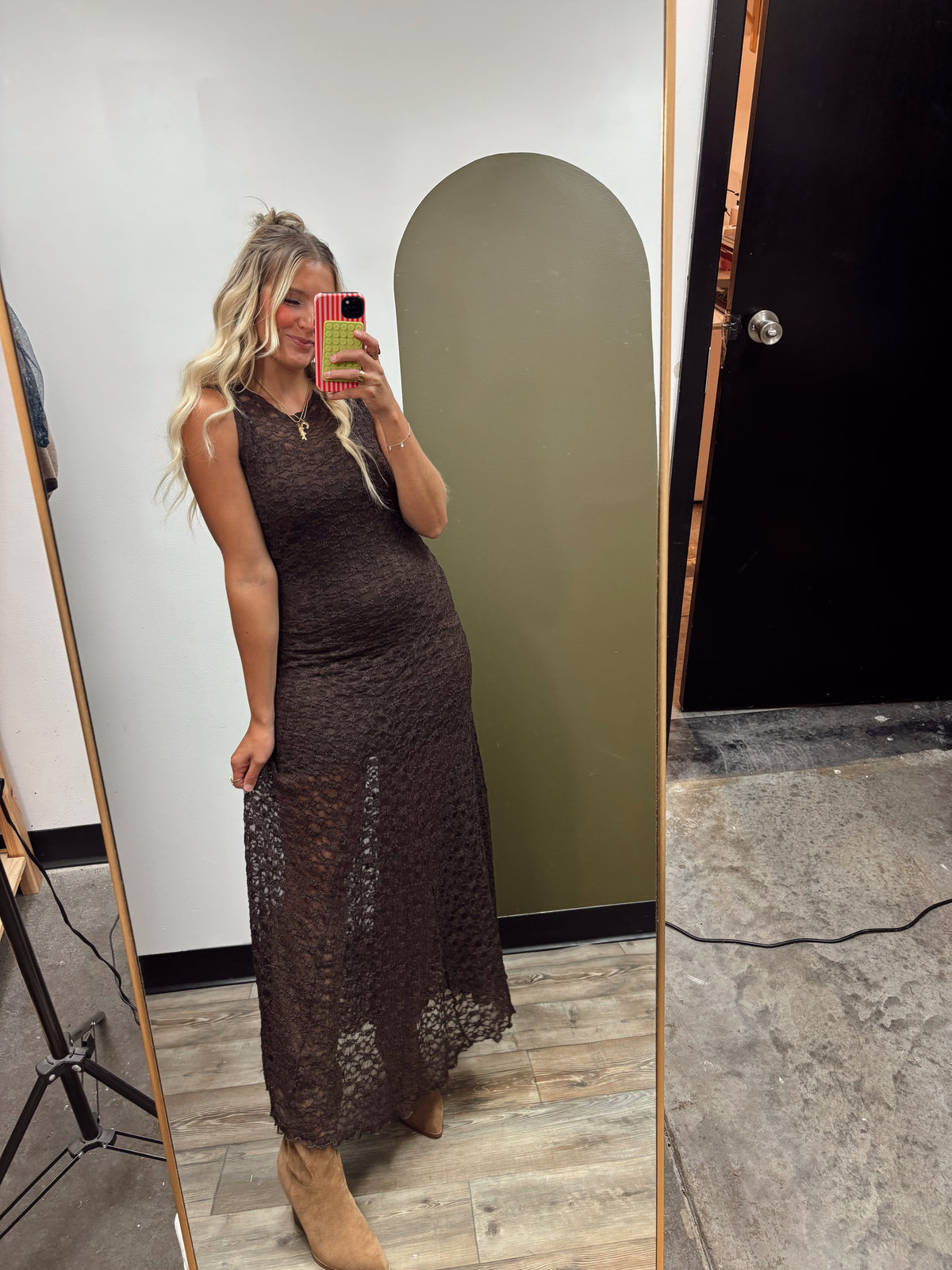 All Is Fair Lace Maxi Dress (Brown)