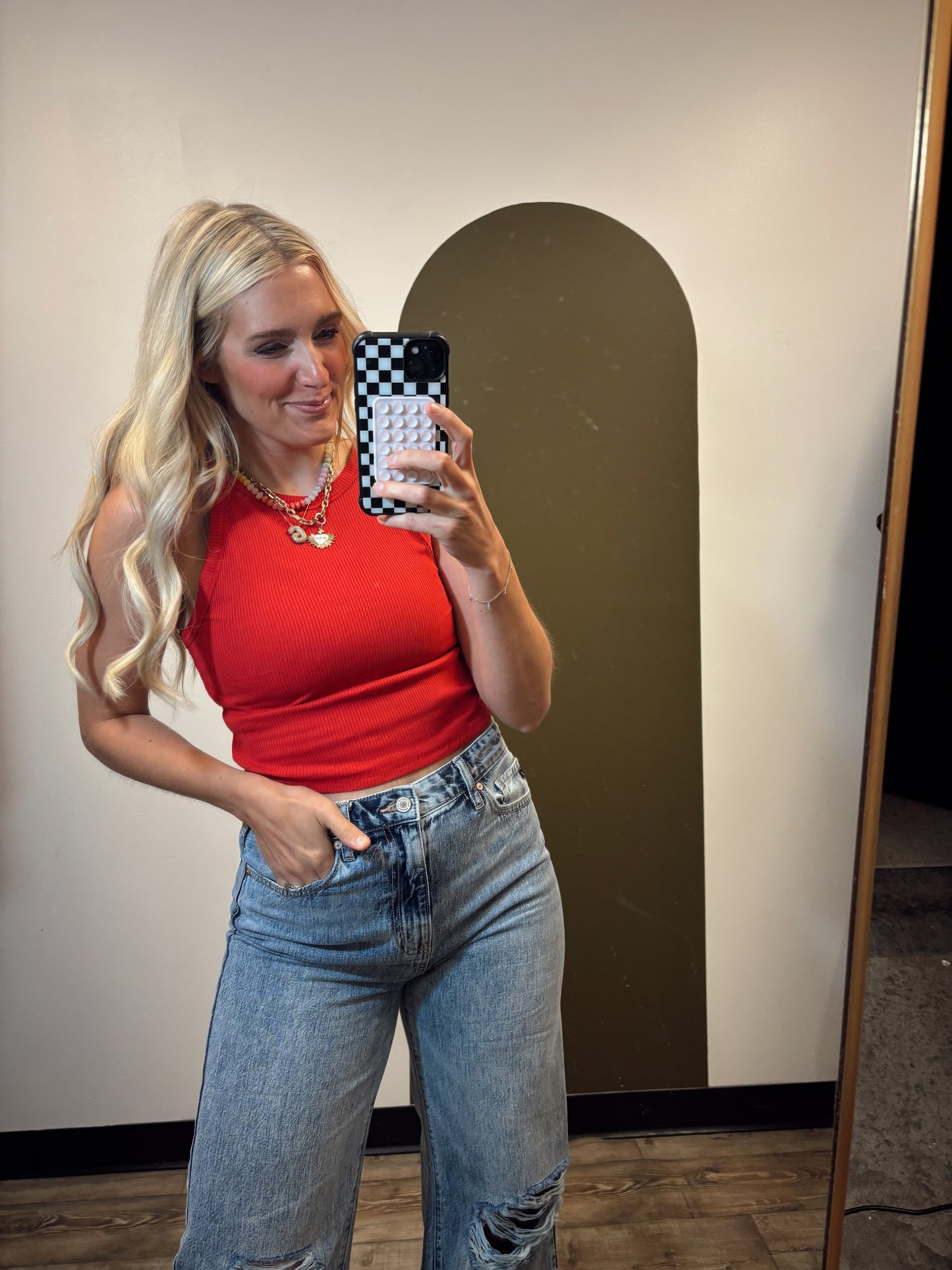Rashida Rib Crop Tank (Red)