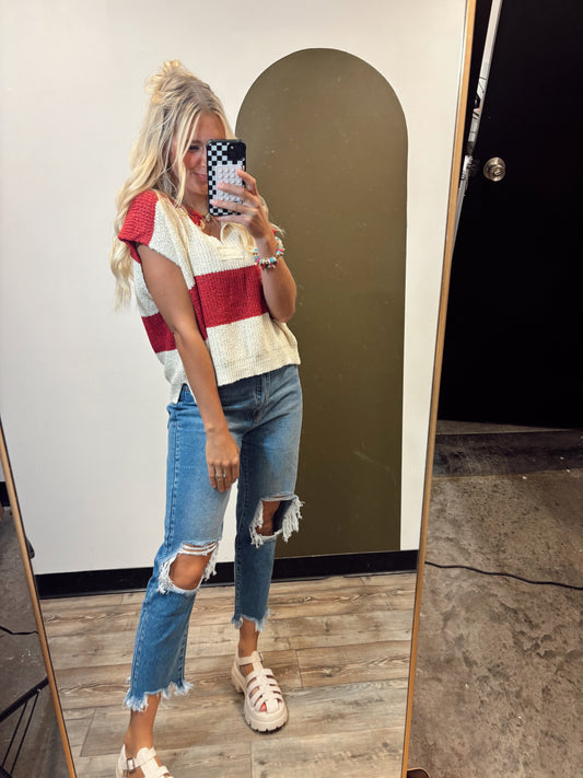 Diana S/S Stripe Sweater (Red)