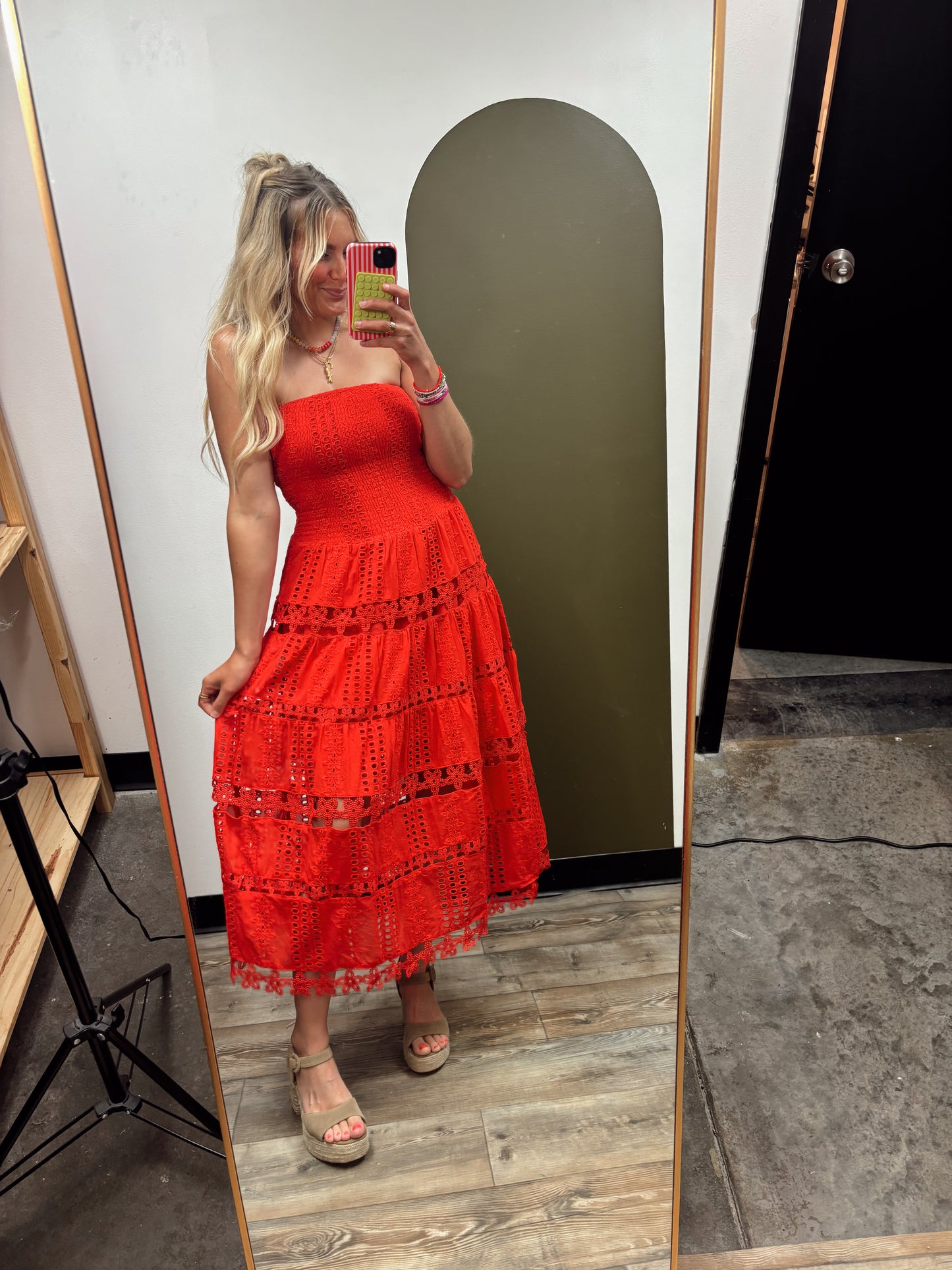Vineyard Eyelet Dress (Red)