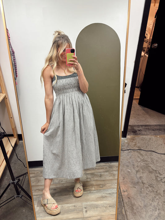 Shirred Bodice Contrast Dress (Grey)