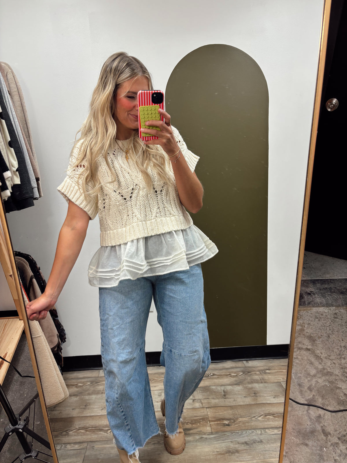 Cali Crochet Twofer Sweater Top