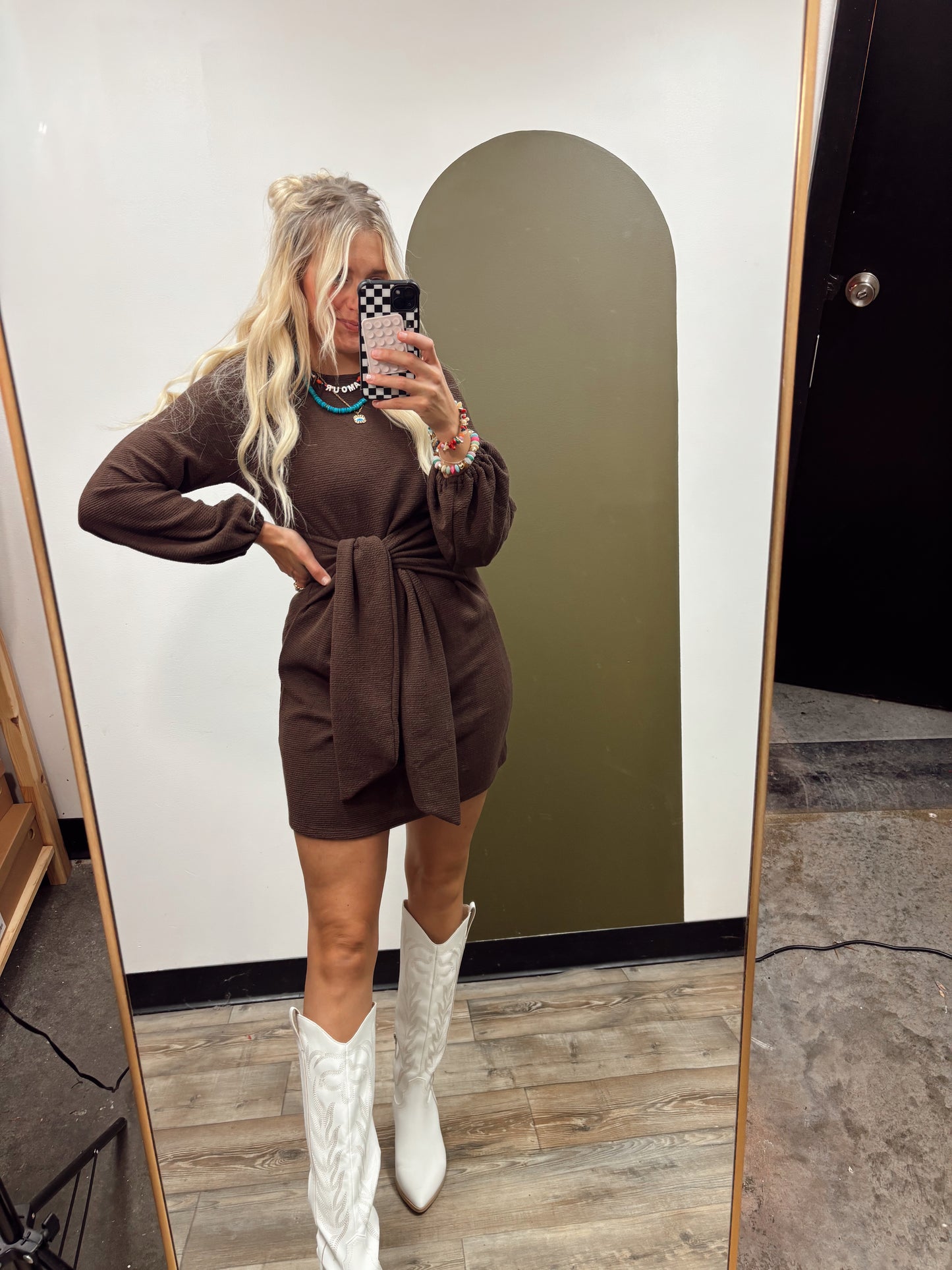 Sadie Front Tie Dress (Brown)