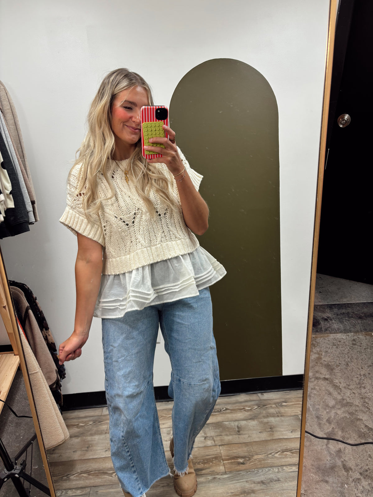Cali Crochet Twofer Sweater Top