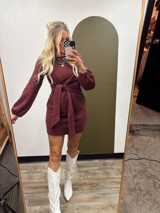 Sadie Front Tie Dress (Merlot)