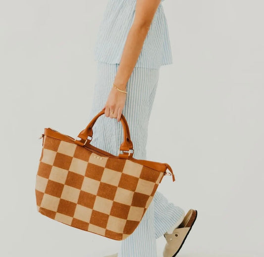 June Jute Tote Bag (Brown Check)