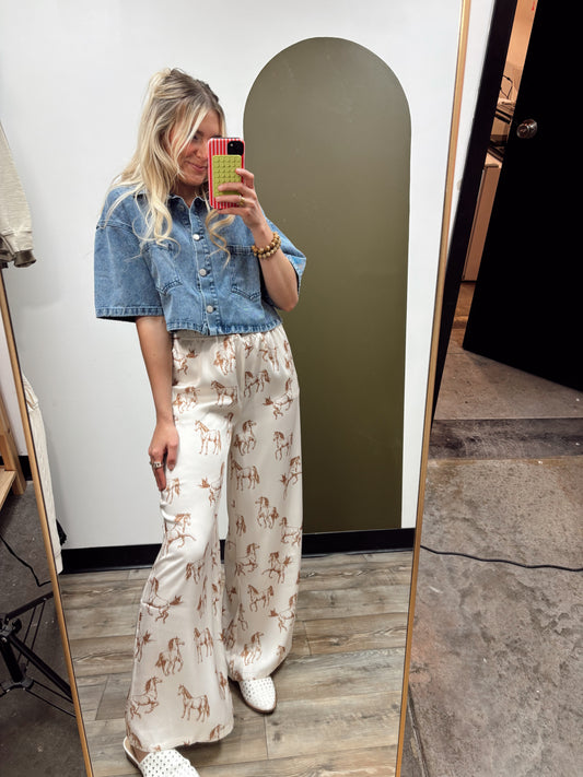 Horse Print Satin Pant