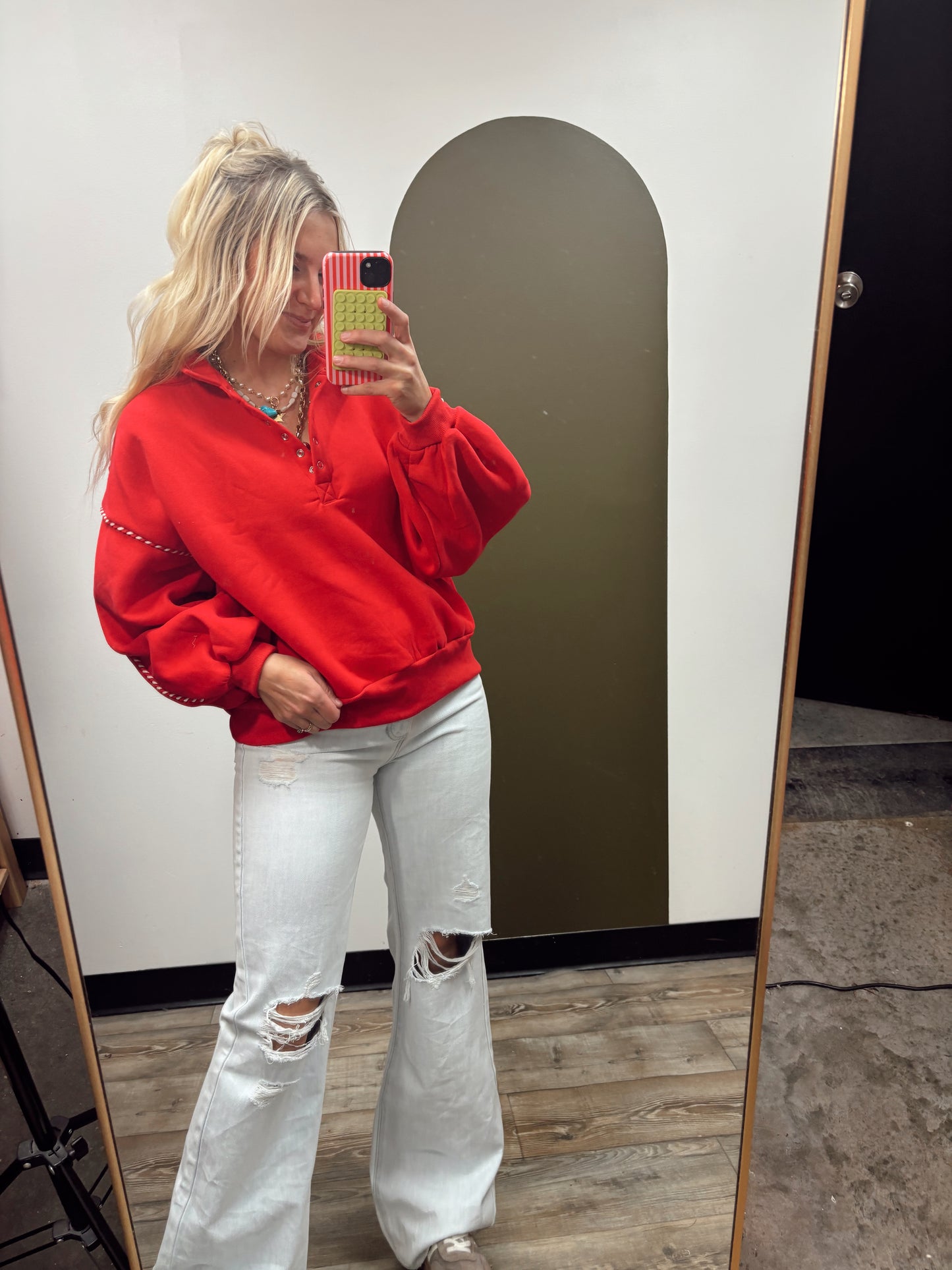 Alexa Contrast Piping Pullover (Red)