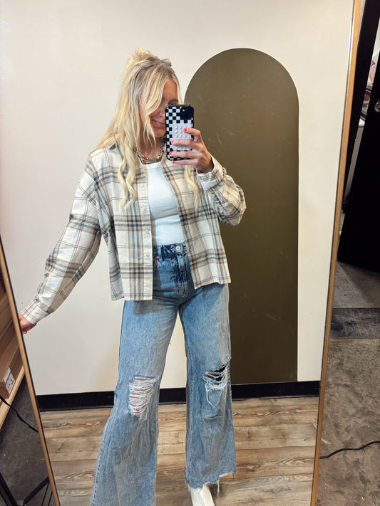 Box Car Plaid Top (Khaki)