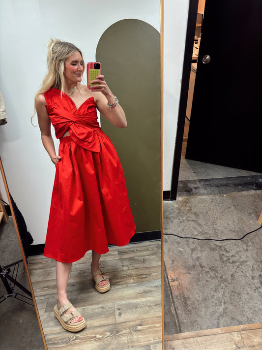 Katrina Bow Midi Dress (Red)
