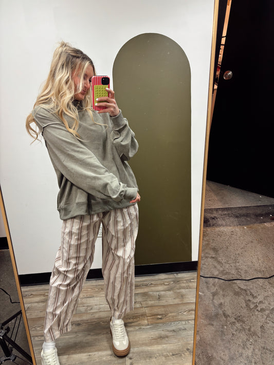 Perry Stripe Parachute Pant (Beige)