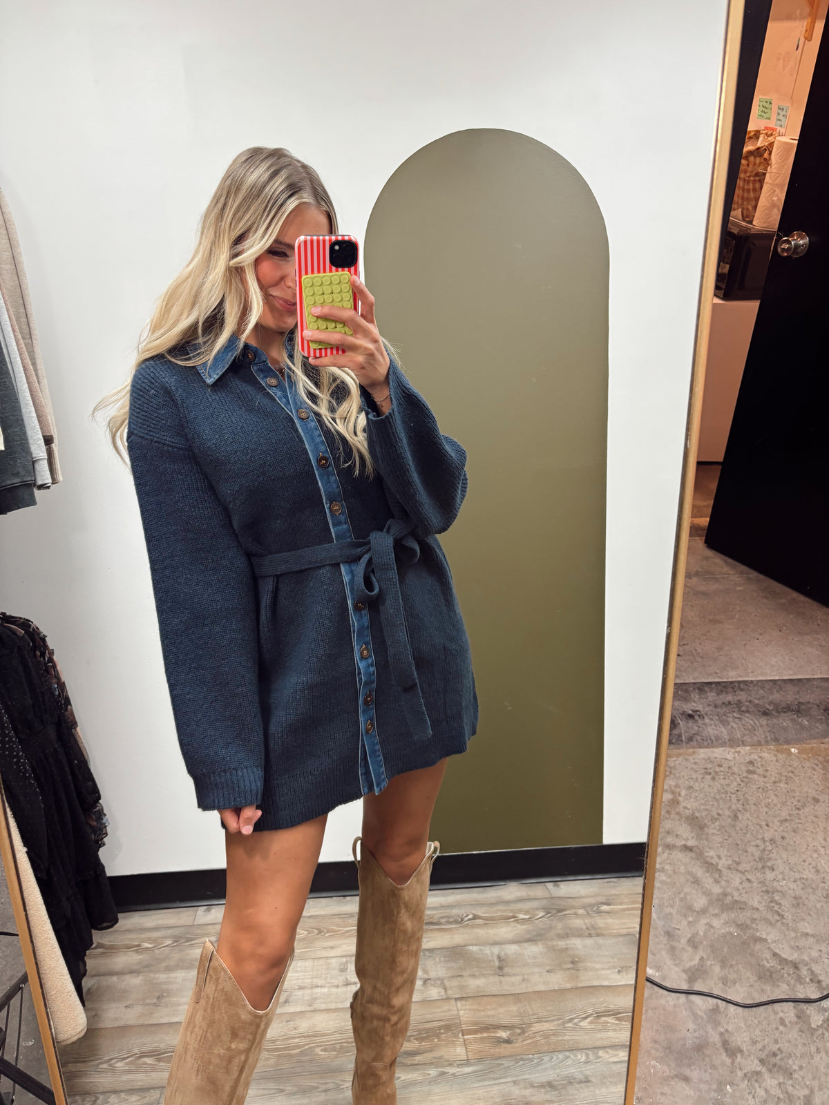 Retro Sweater Dress (Navy)