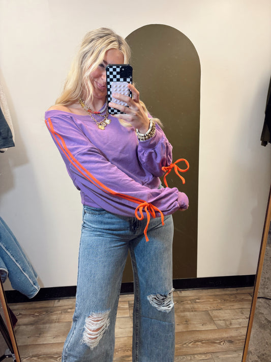 Terry Detailed Sweatshirt (Purple)