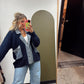 Mix Media Cable Knit Jacket (Navy)
