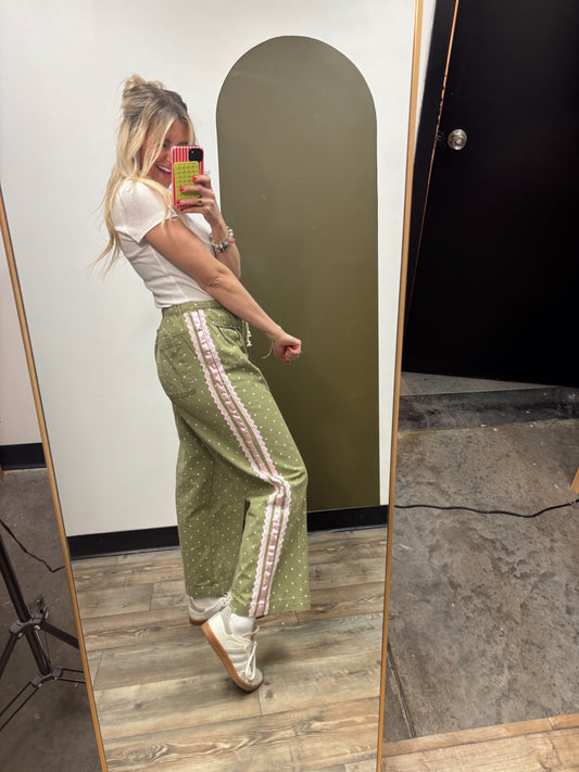Polly Polka Dot Pant W Lace (Green)