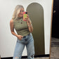 Dorothy Mock Neck Stripe Top (Olive)