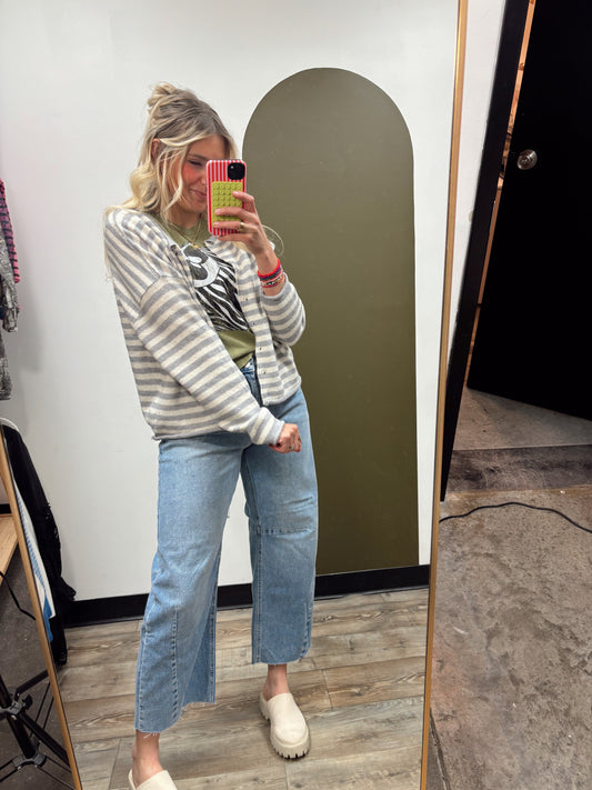 Ciela Stripe Cardigan (Grey)