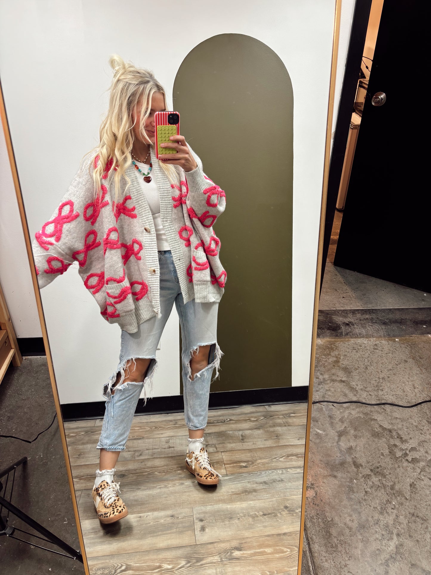 Bow Tied Sweater Cardigan (Grey)