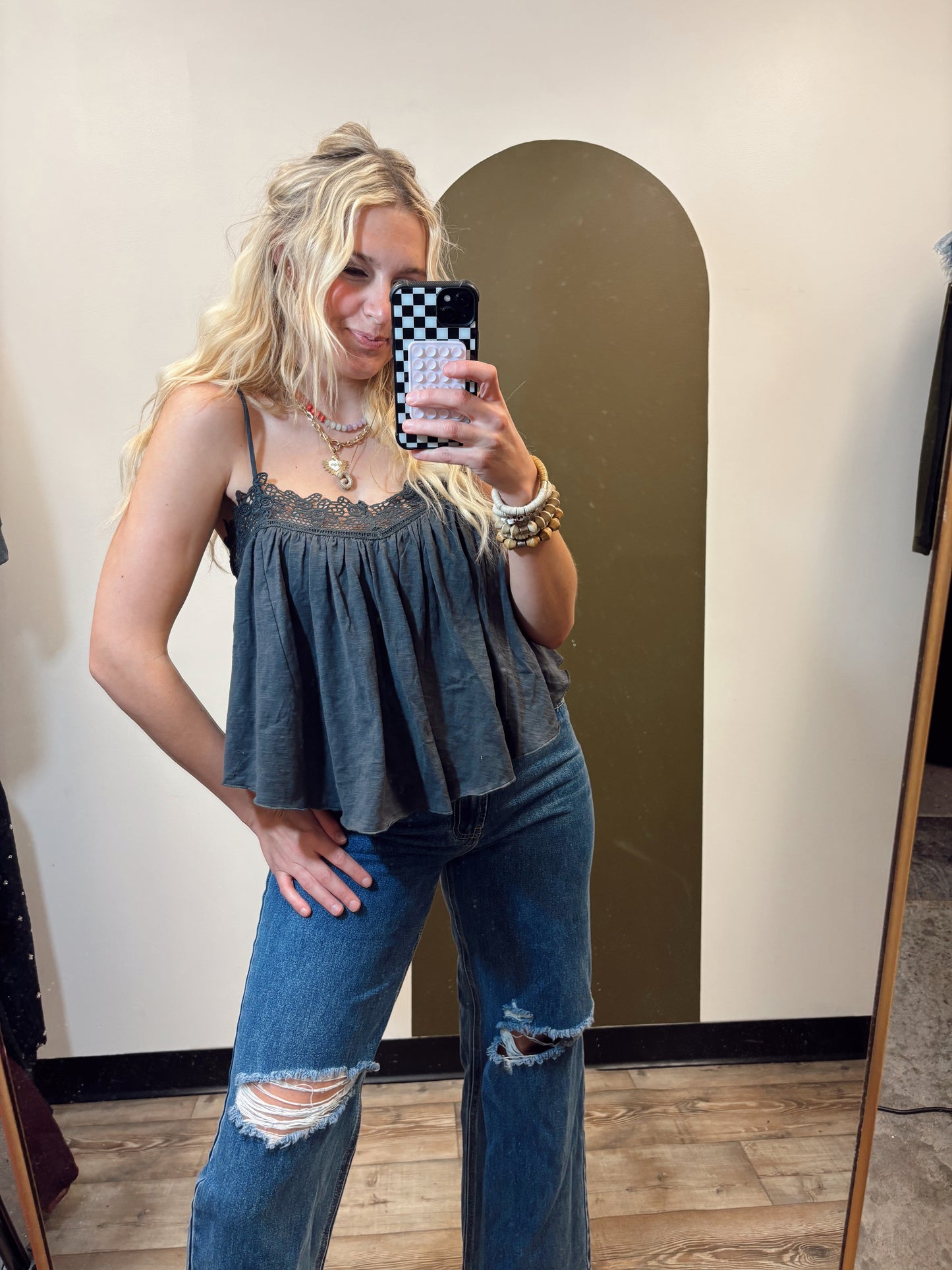 Contrast Crochet Tank