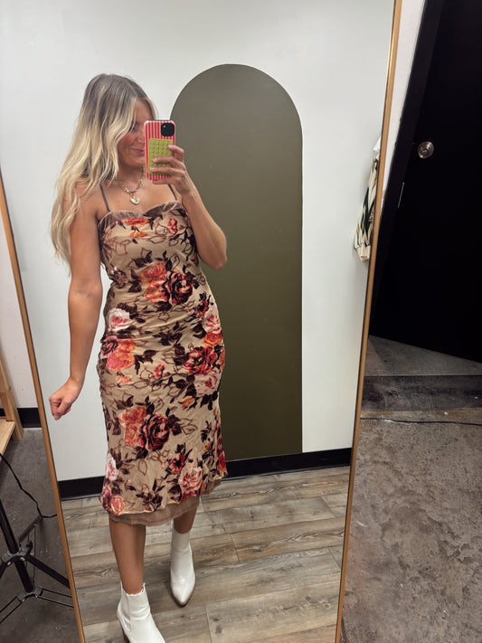 Autumn Garden Velvet Midi Dress
