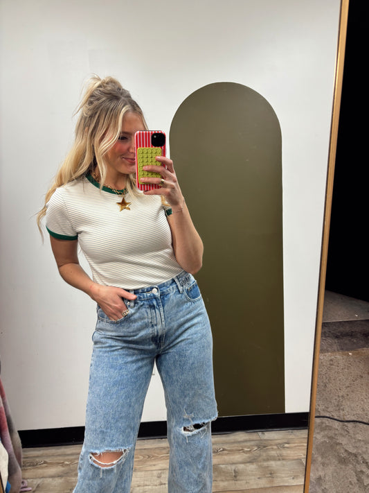 Ringer Stripe Tee (Green)