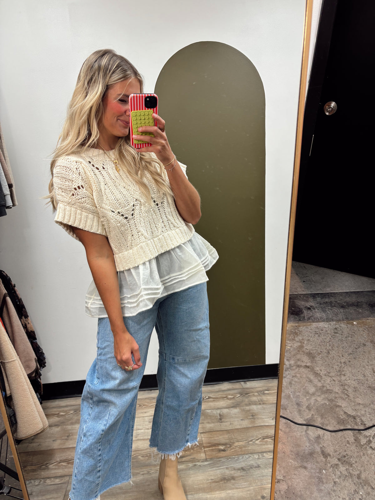Cali Crochet Twofer Sweater Top