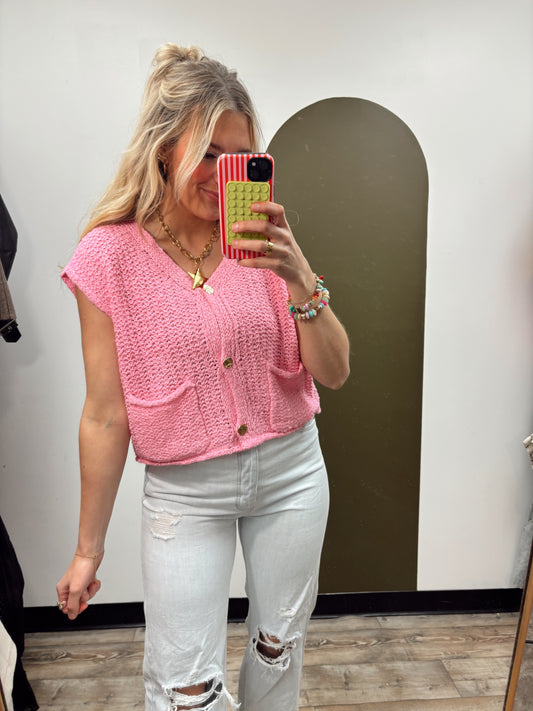 Rhea Slvless Button Sweater (Pink)