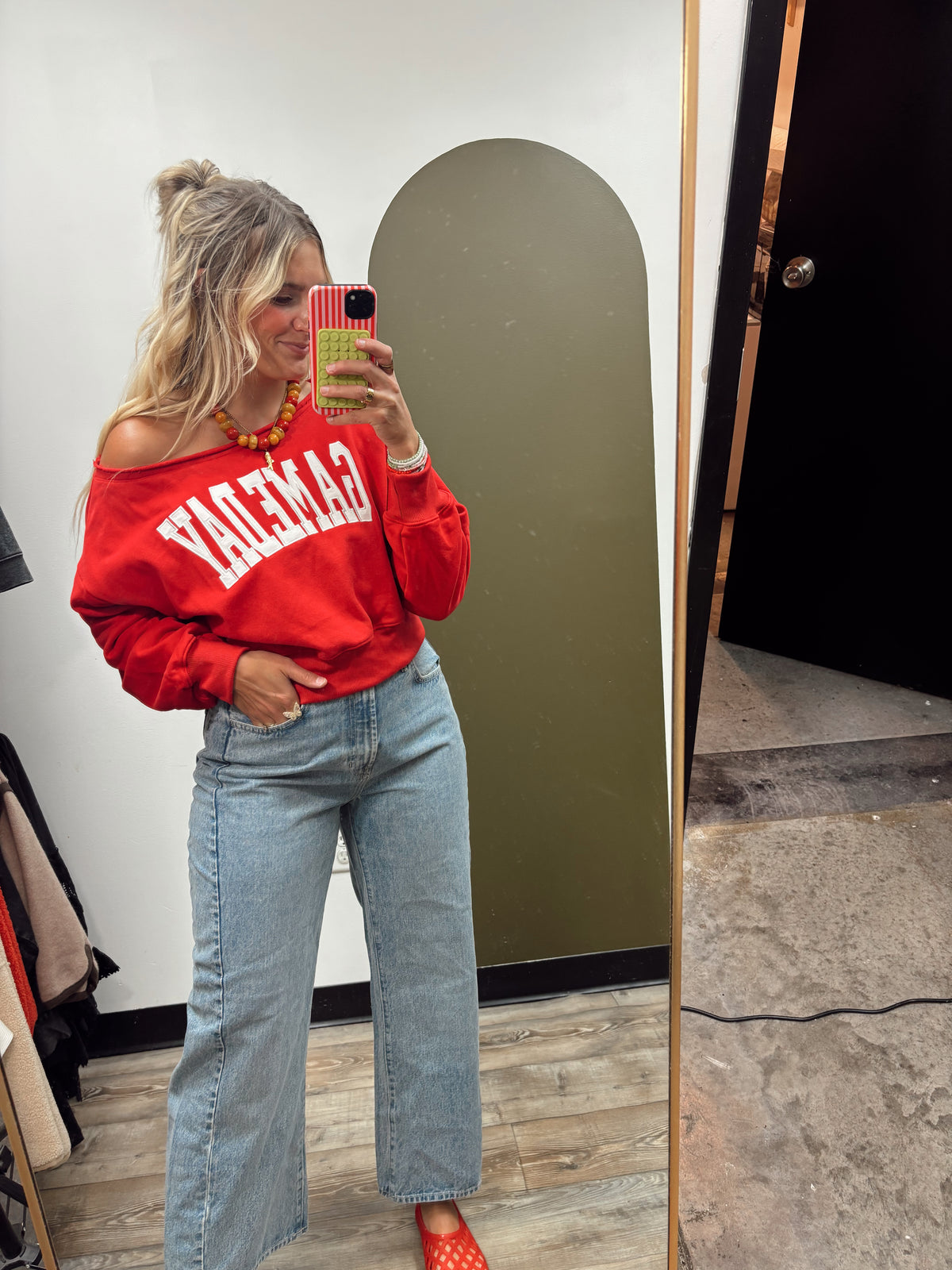 Sydney Game Day Off Shoulder Sweat Top