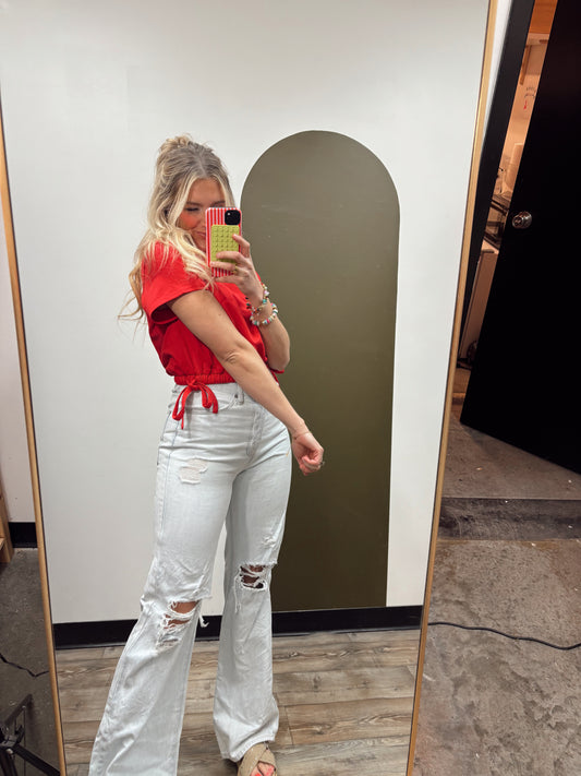 Side Tie Crew Tee (Red)