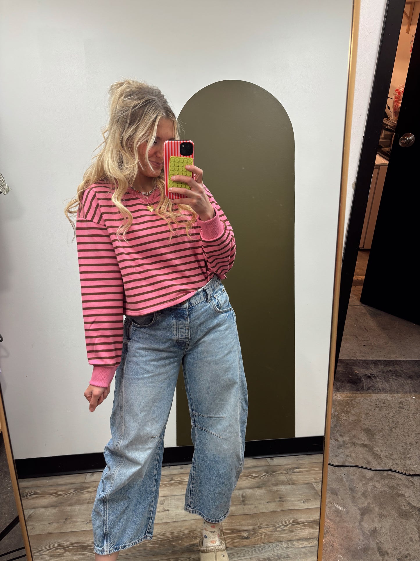 Terry Stripe Top (Brown/Pink)