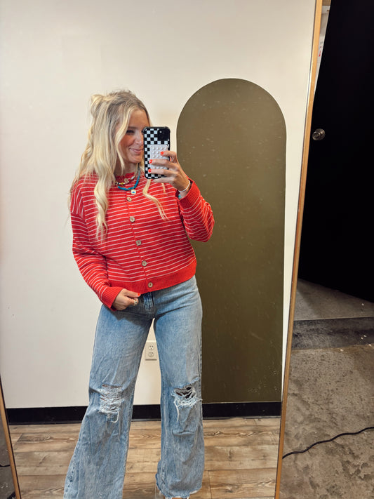 Wren Raw Edge Cardigan (Red)