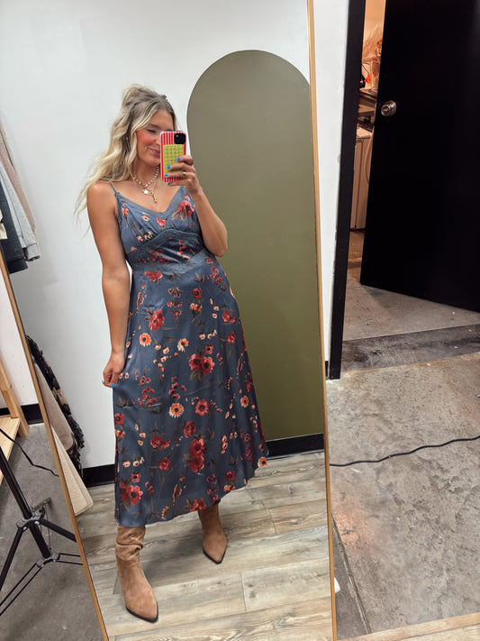 Mercy Satin Floral Midi Dress
