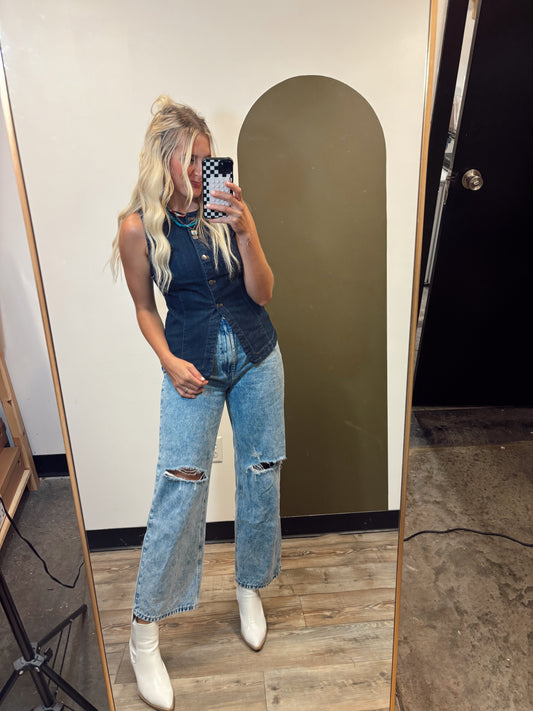 Elliana Denim Vest Top (Denim)