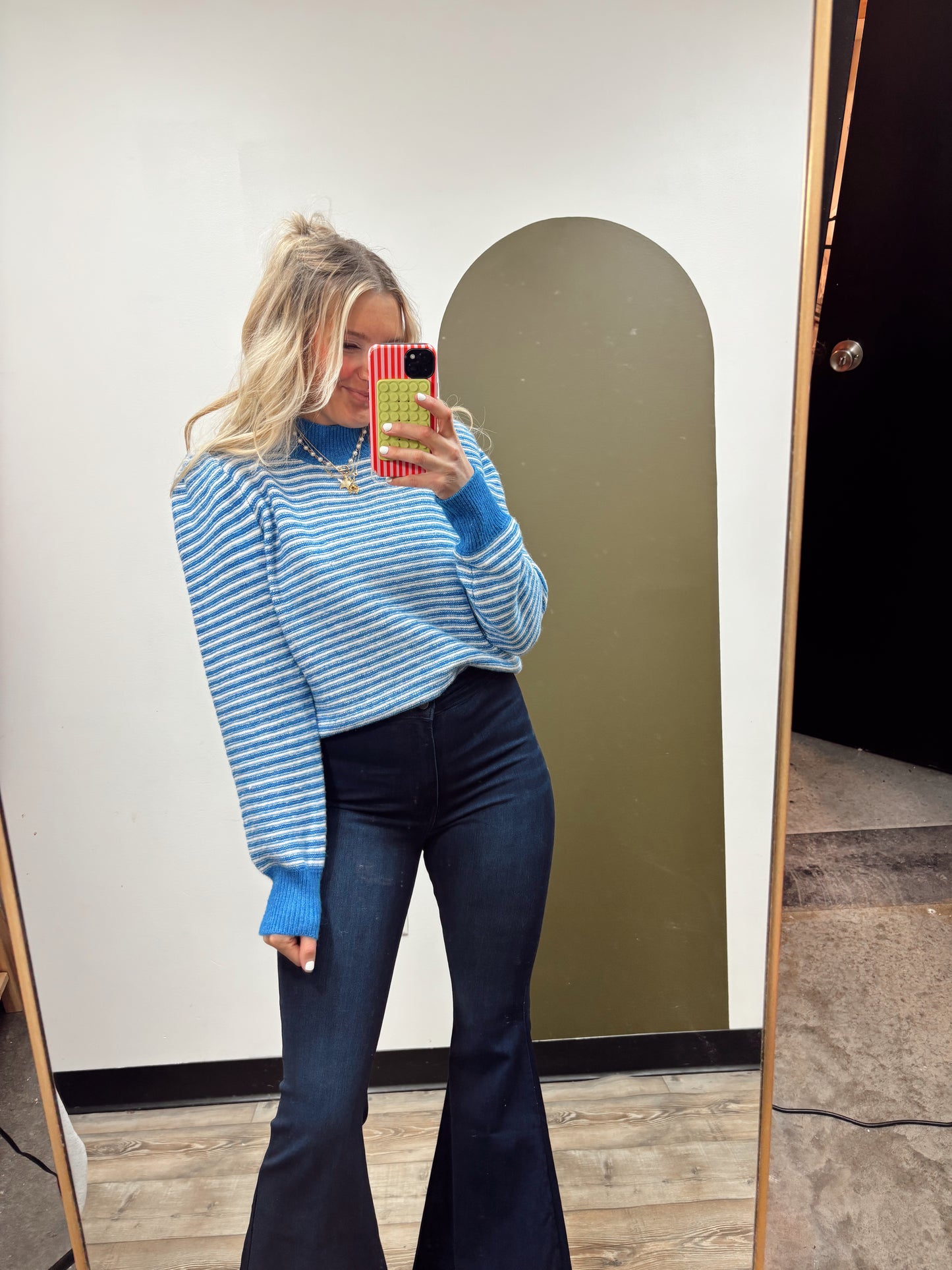 Melody Stripe Shoulder Sweater (Blue)