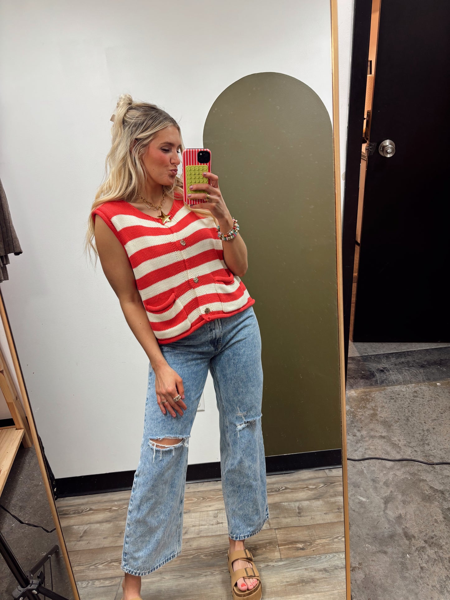 Come Sailing Knit Button Vest (Red)