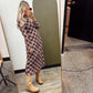 Sheer Plaid Maxi Dress (Rust)
