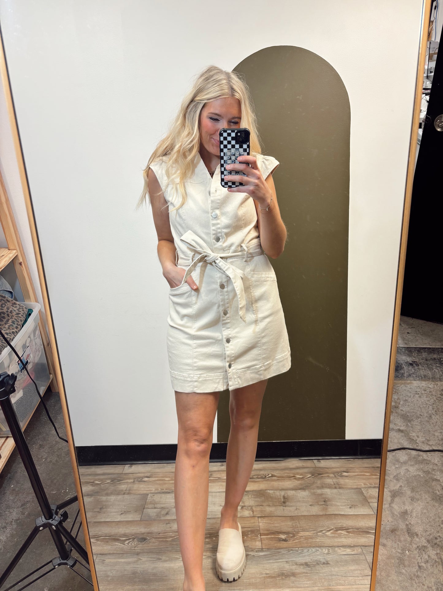 Kathleen Button Dress (Sand)