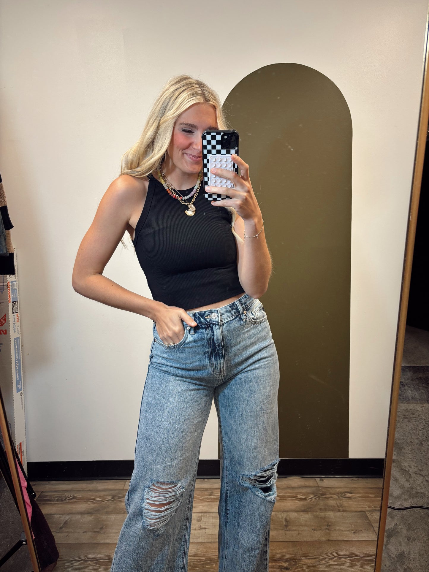 Rashida Rib Crop Tank (Black)