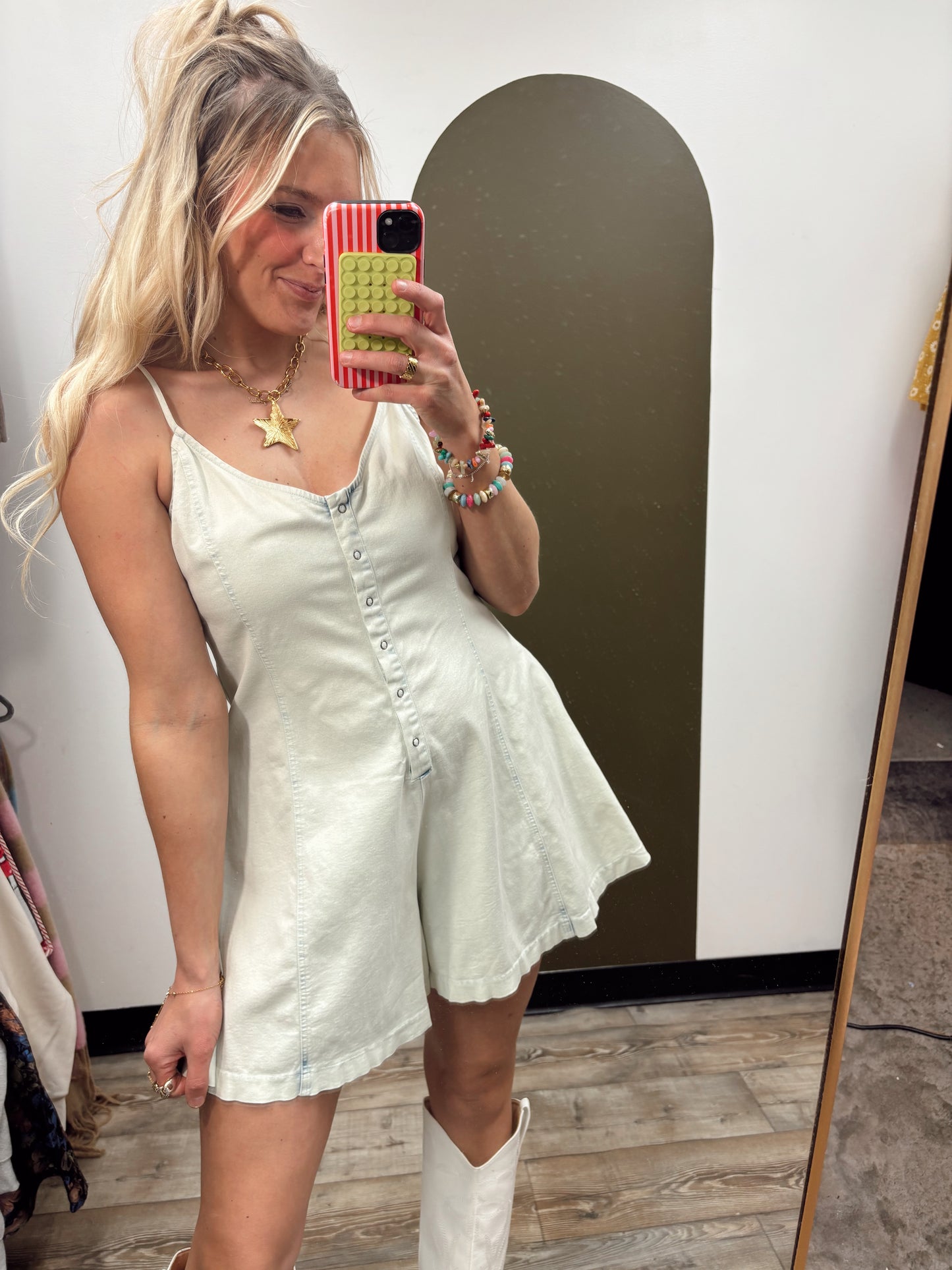 Icy Denim Button Romper