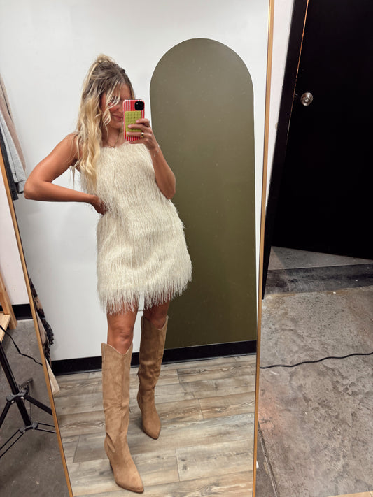 Shake It Off Fringe Dress (Cream)