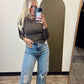 Ribbed Henley Top (Brown)
