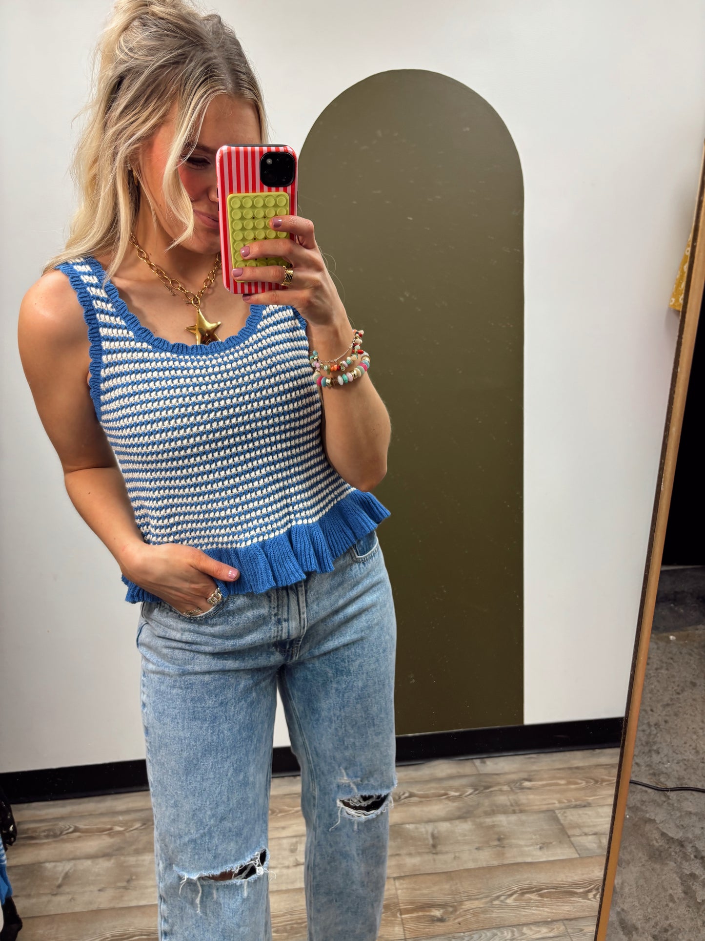 Peplum Knit Tank (Blue)