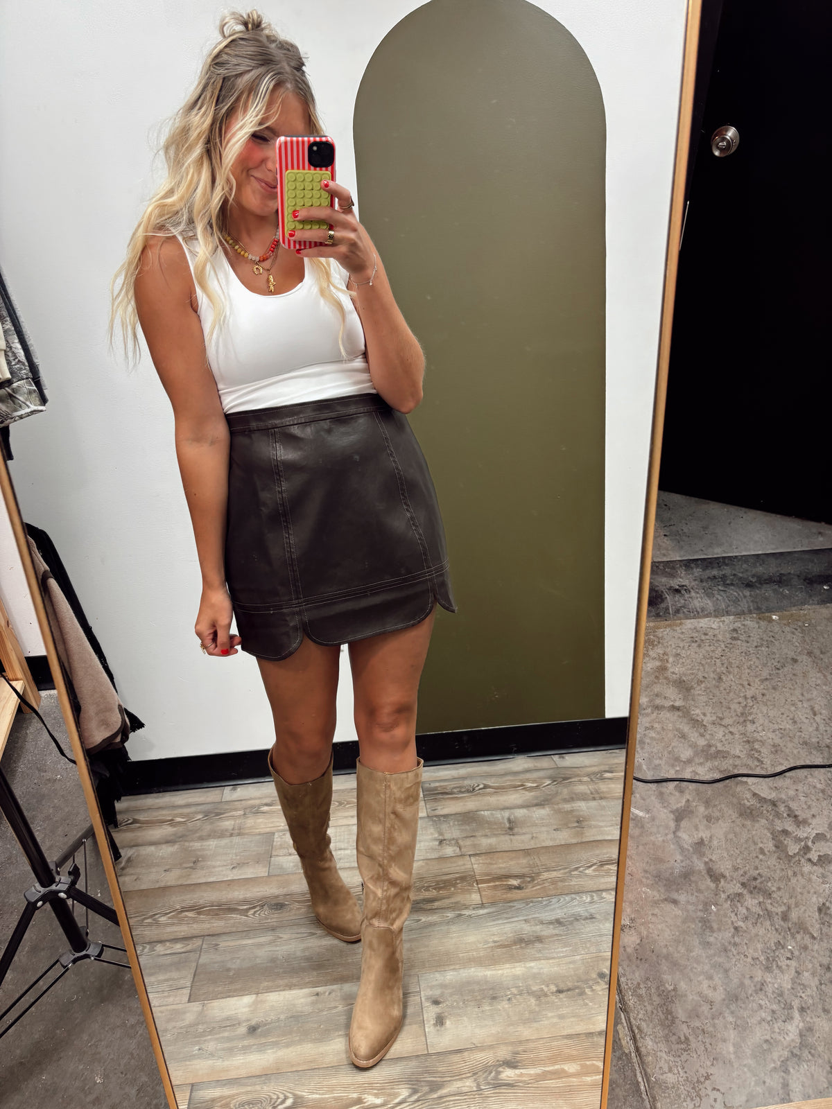 Coco Vegan Leather Skirt (Brown)