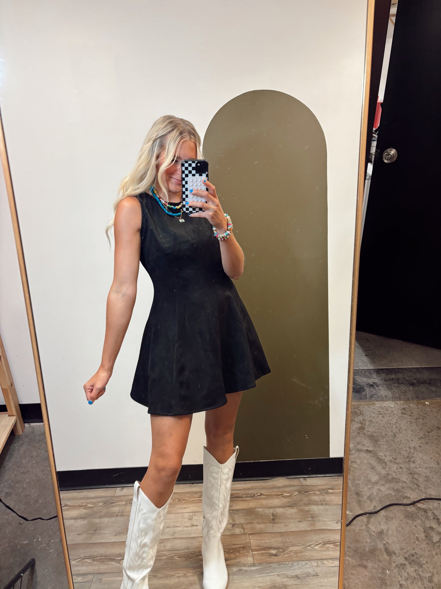 Heide Faux Suede Dress (Black)