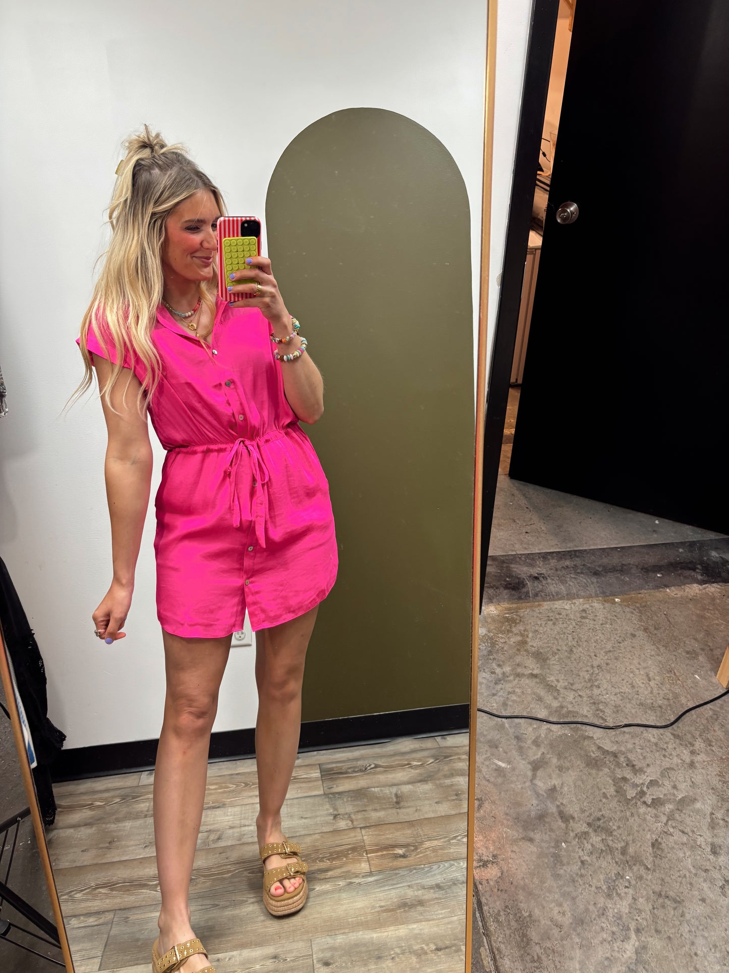 Elsa Chiffon Button Dress (Pink)