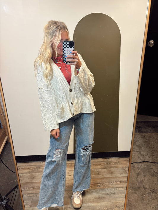 Anais Cable Knit Cardy (Cream)