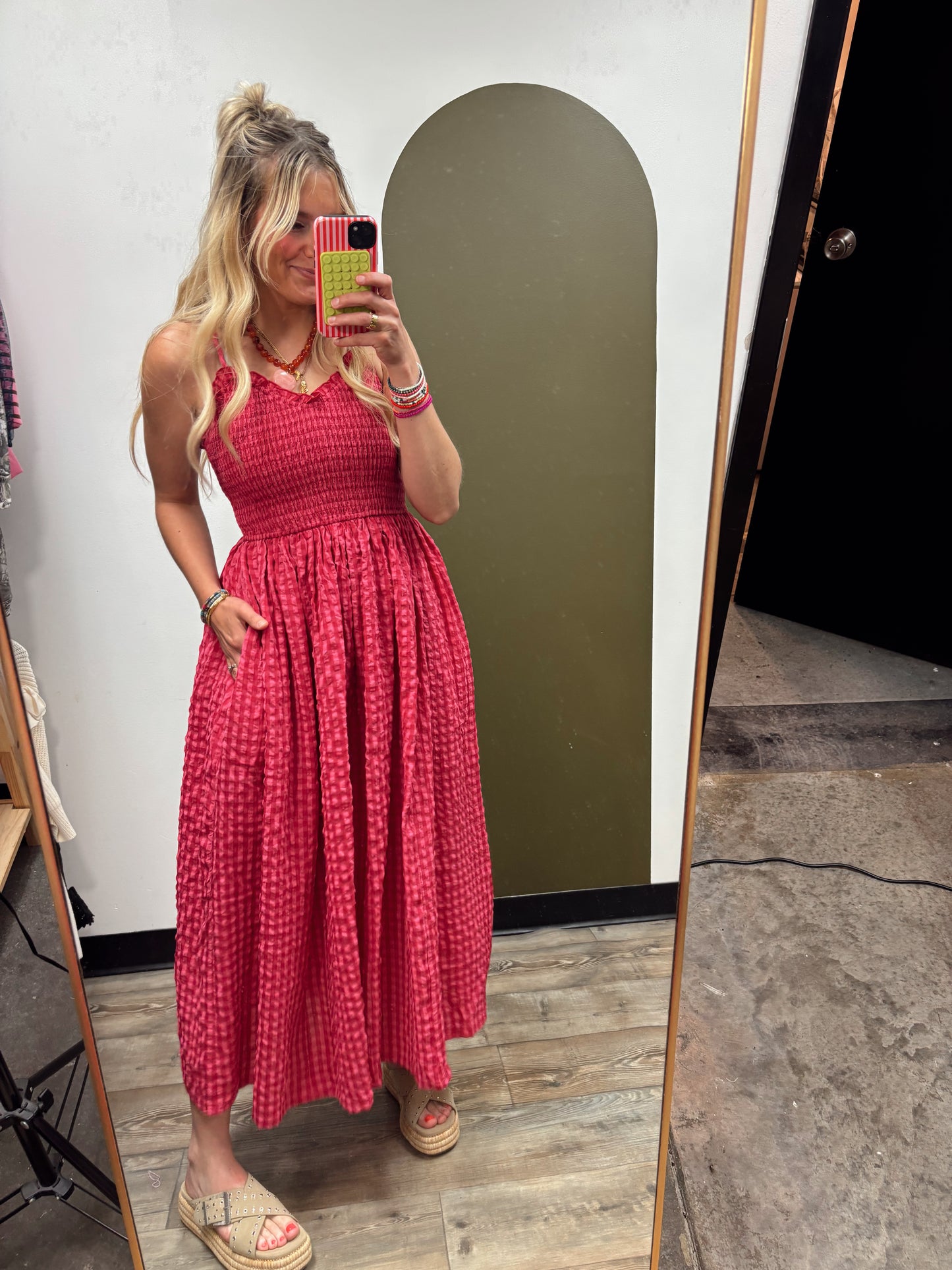 Chelsea Gingham Maxi Dress (Cherry)