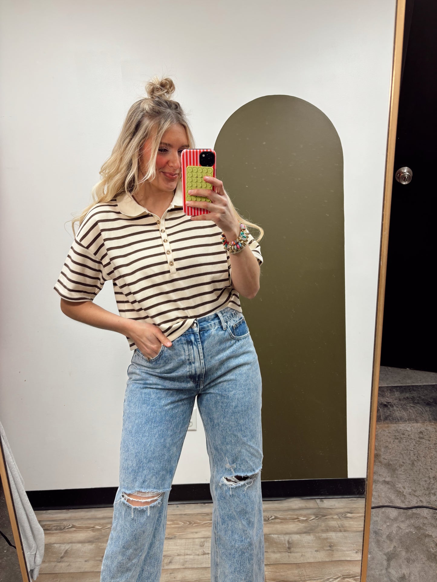 Bella Stripe Top (Brown)